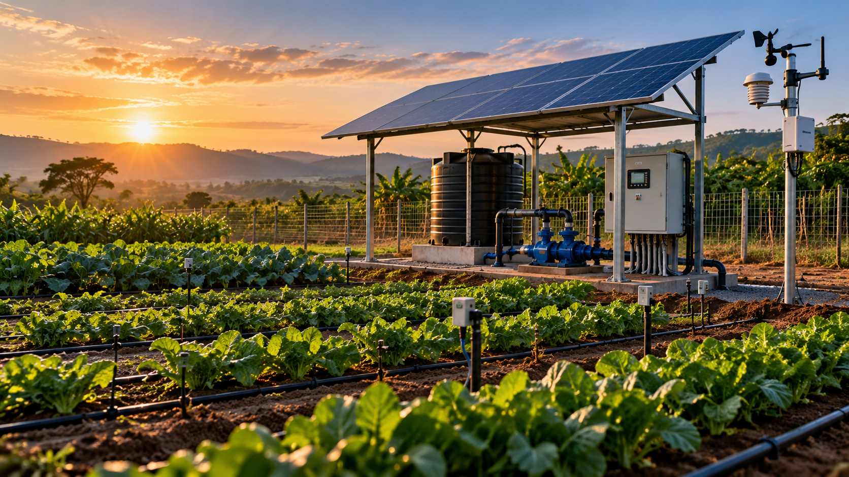 Smart farm with solar-powered agricultural systems